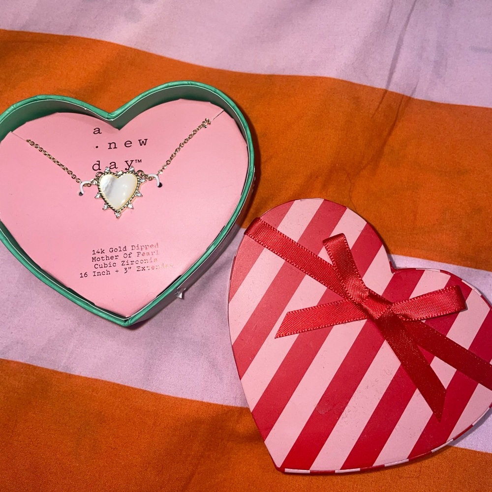 A New Day Gold and White Heart Necklace
